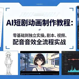AI短剧动画制作入门：零基础到独立实操，剧本、视频、配音音效全流程实战