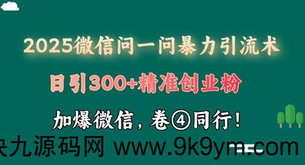 2025最新微信问一问暴力引流术揭秘，日引300+创业粉，单日变现四位数