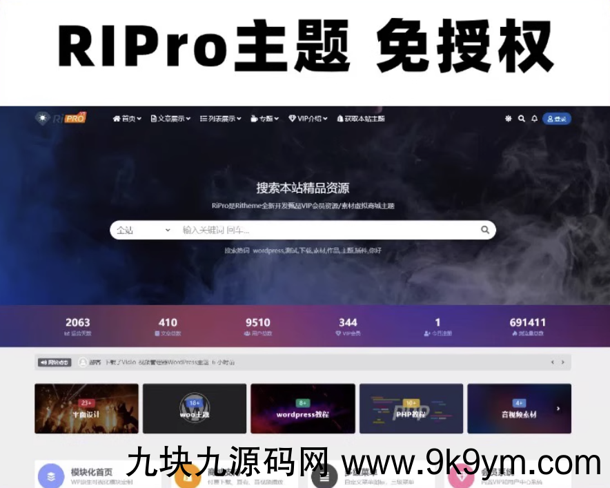 Wordpress模板日主题资源下载主题源码模板 RiPro v8.5 开心版